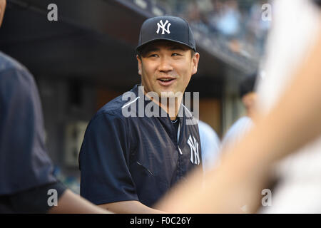 Bronx, New York, USA. 5. August 2015. Masahiro Tanaka (Yankees), 5. August 2015 - MLB: Masahiro Tanaka von der New York Yankees vor dem Hauptliga-Baseball-Spiel gegen die Boston Red Sox im Yankee Stadium in der Bronx, New York, Vereinigte Staaten von Amerika. © Hiroaki Yamaguchi/AFLO/Alamy Live-Nachrichten Stockfoto