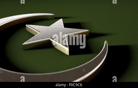 Ein Metall islamischen Halbmond und Stern auf einem strukturierten Hintergrund Stockfoto