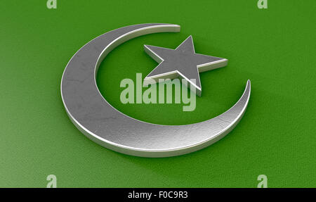 Ein Metall islamischen Halbmond und Stern auf einem strukturierten Hintergrund Stockfoto