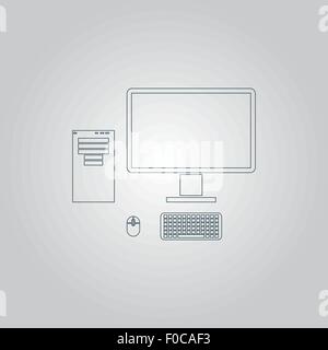 PC-Gehäuse mit Monitor, Tastatur und Maus, Vektor Icon. Stock Vektor