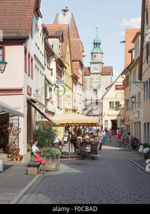 Hafengasse mit Markus Turm, Rothenburg Ob der Tauber, Franken, Bayern, Deutschland Stockfoto