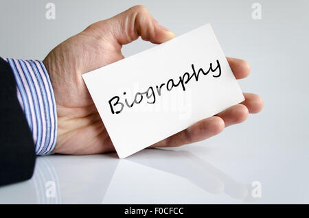 Biographie-Textkonzept isoliert auf weißem Hintergrund Stockfoto