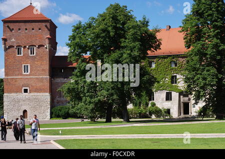 Wawel, Krakau, Polen, 28. Juli 2015. Wawel Königsschloss. Stadtmauer von der Südseite. Stockfoto