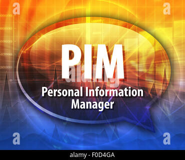 Rede-Blase Darstellung der Informationen Technologie Abkürzung Abkürzung Begriffsdefinition PIM Personal Information Manager Stockfoto