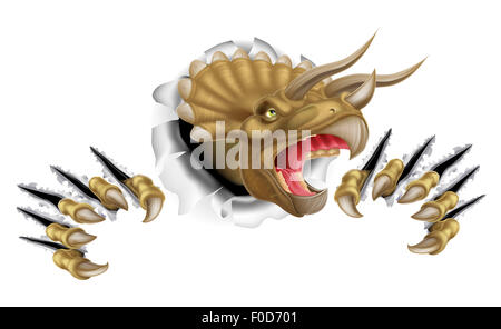 Triceratops Dinosaurier kratzen, Rippen und Zerschlagung durch den Hintergrund Stockfoto