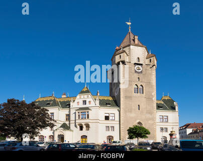 Rathaus und Stadtturm, Korneuburg, Weinviertel, Niederösterreich, Österreich Stockfoto