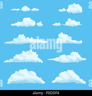 Satz von Cartoon Wolken auf blau. Vektor-illustration Stock Vektor