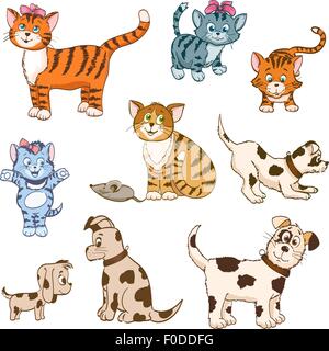 Satz von Cartoon Katzen und Hunde. Vektor-illustration Stock Vektor