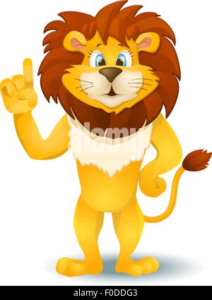 cartoon lion standing and pointing. vector illustration Stock Vektor