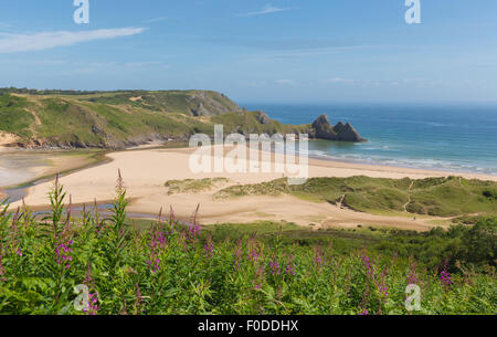 Drei Klippen Bucht die Halbinsel Gower Küste in der Nähe von Swansea Wales uk beliebtes Touristenziel aus dem Westen Stockfoto