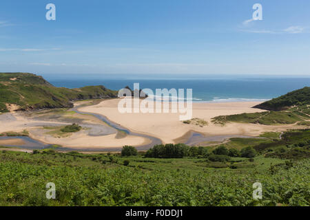 Drei Klippen Bucht die Halbinsel Gower Küste in der Nähe von Swansea Wales Großbritannien populären touristischen Bestimmungsort Vorderansicht Stockfoto