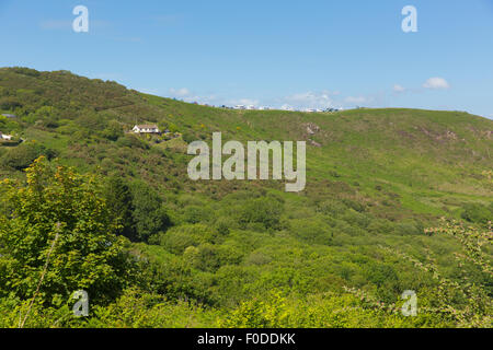 Wohnwagen am Campingplatz Spitze der Klippe Three Cliffs Bay Südküste Gower Halbinsel Swansea Wales Großbritannien schöne anzeigen Stockfoto