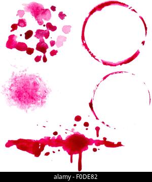 vektorisierte Aquarell Wein spritzt und blots Satz Stock Vektor