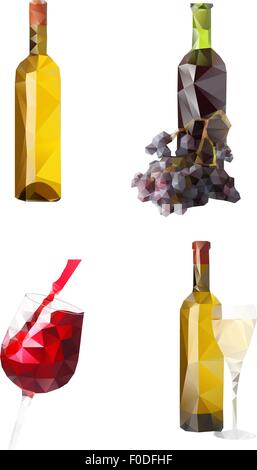 Wein, Flasche, Glas und Weintrauben polygonalen Vektor-design Stock Vektor