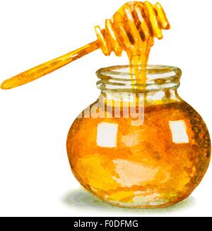 Honig im Glas und ein Wagen. Aquarell-Vektor-illustration Stock Vektor