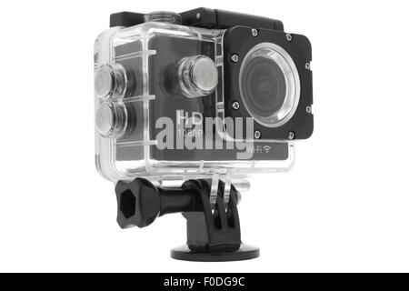 GoPro wie Sport-Action-Kamera auf weißem Hintergrund Stockfoto