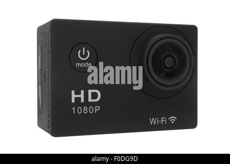 GoPro wie Sport-Action-Kamera auf weißem Hintergrund Stockfoto