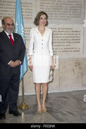 Königin Letizia von Spanien ist Sonderbotschafter für Ernährung für die Food and Agriculture Organization (FAO) benannt. FAO-Generaldirektor José Graziano da Silva Königin Letizia mit der Ehre während einer Zeremonie am Hauptsitz der FAO in Rom vorgestellt.  Featuring Stockfoto