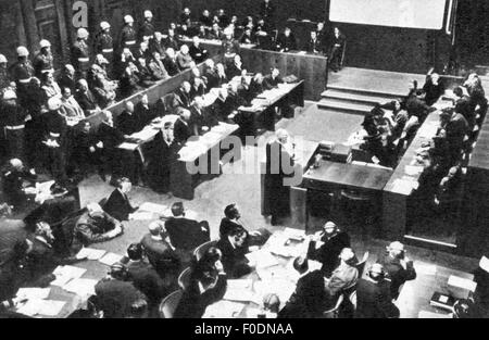 Justiz, Klagen, Nürnberger Prozesse, Prozess gegen die großen Kriegsverbrecher, Blick im Gerichtssaal, Nürnberg, 1945 / 1946, Zusatzrechte-Clearences-nicht vorhanden Stockfoto