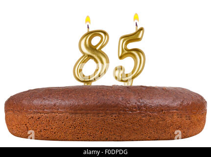 Geburtstagskuchen Kerzen Nummer 85 isoliert Stockfoto