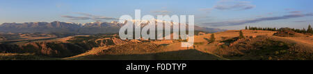 Panorama Kurai Steppe und North Tschuja Ridge im Morgengrauen. Stockfoto