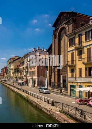 Santa Maria Delle Grazie al Naviglio Church, Canal Grande, Naviglio, Milan. Stockfoto