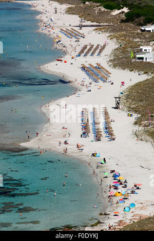 Blick über Strand, Son Bou, Menorca, Balearen, Spanien, Europa Stockfoto