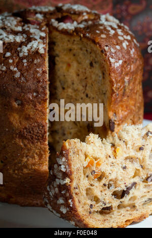 Panettone italienischer Weihnachtskuchen, nur für das Essen Stockfoto