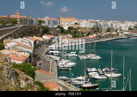 Blick über Hafen und Altstadt, Mahon, Menorca, Balearen, Spanien, Europa Stockfoto