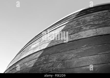 Holzboot, Flensburg, Deutschland, Bootfahren, Holzarbeiten, Boot-Restaurierung, Holz, schwarz / weiß Stockfoto