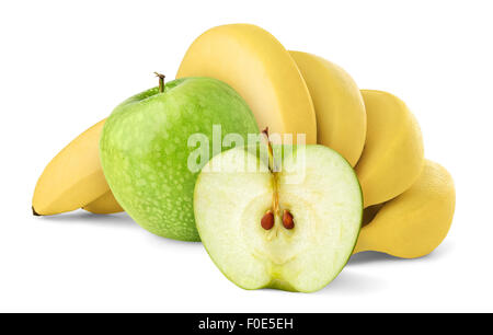 Äpfel und Bananen, isoliert auf weiss Stockfoto