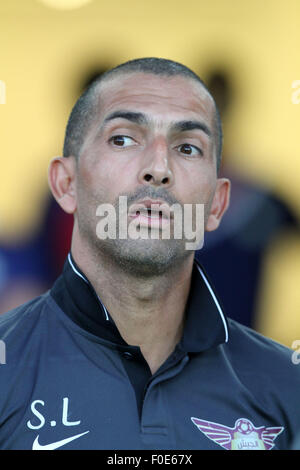 Udine, Italien. 13. August 2015. El-Jaish Head Coach Sabri Lamouchi während der freundlichen Vorsaison Fußballspiels Udinese Calcio V El Jaish Sportverein am 13. August 2015 im Friaul-Stadion in Udine, Italien. Bildnachweis: Andrea Spinelli/Alamy Live-Nachrichten Stockfoto