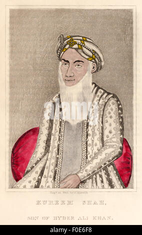 Karim Khan Sahib, Sohn von Hyder Ali Khan (1721-1782) (siehe Bild F0E6FA) Sultan von Königreich von Mysore in Indien im Jahre 1781 in der Schlacht von Porto Novo gekämpft. Die britische Kraft Nummerierung mehr als 8.000 unter dem Kommando von Sir Eyre Coote besiegt eine Kraft, die schätzungsweise 40.000 unter dem Kommando von Hyder Ali. Stockfoto