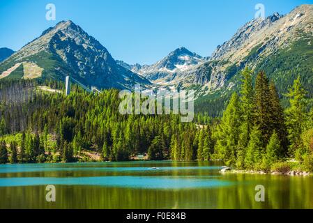 Strbske Pleso in der hohen Tatra, Slowakei, Europa. Štrbské Pleso Sommerlandschaft. Stockfoto