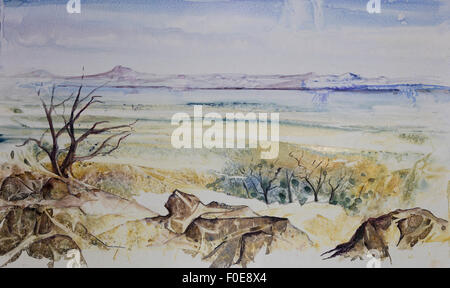 Original Aquarell, südafrikanische Landschaft. Stockfoto