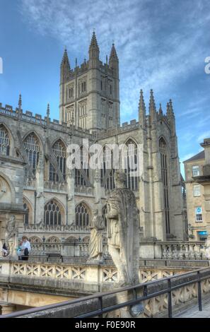 Stadt Bath.  Ansicht der Abteikirche von Bath von Roman Baths Stockfoto