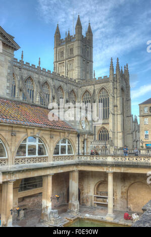 Stadt Bath.  Ansicht der Abteikirche von Bath von Roman Baths Stockfoto