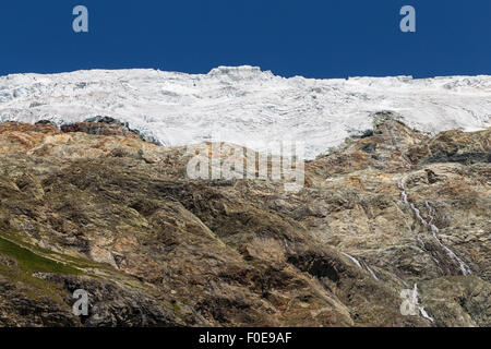 Gletscherzunge, Seracs.  Alpen. Stockfoto