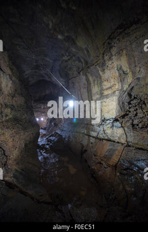 Innenraum einer Lava-Röhre in der Nähe von Puerto Ayora auf Isla Santa Cruz Island. Galápagos-Inseln, Ecuador 2015 Stockfoto