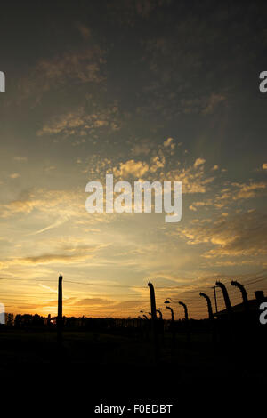 Stacheldraht Zaun in Auschwitz II-Birkenau KZ in Polen in der Nähe von Krakau. Stockfoto