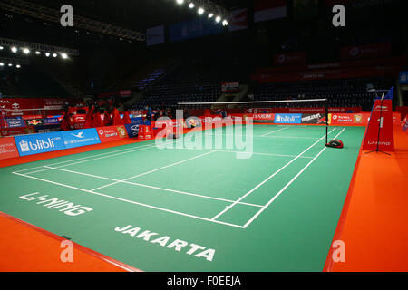 Istora Senayan Arena, Jakarta, Indonesien. 12. August 2015. Badmintonfeld, 12. August 2015 - Badminton: TOTAL BWF Weltmeisterschaften 2015 Istora Senayan Arena, Jakarta, Indonesien. Bildnachweis: Shingo Ito/AFLO SPORT/Alamy Live-Nachrichten Stockfoto