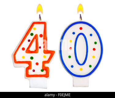 Geburtstagskerzen Zahl vierzig Stockfoto