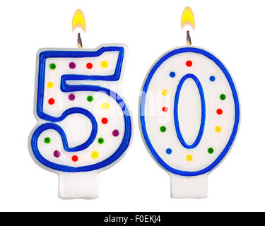 Geburtstagskerzen Zahl fünfzig Stockfoto