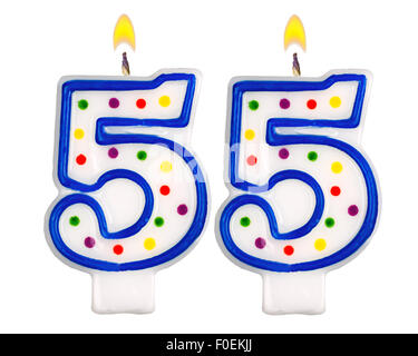 Geburtstagskerzen Nummer 55 Stockfoto