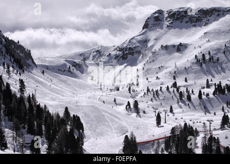 Skifahren in den Dolomiten, Val di Fiemme, Italien. Stockfoto