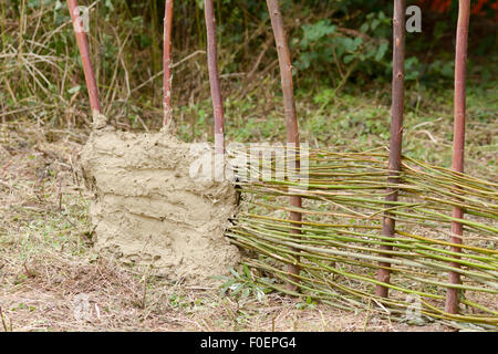 Flechtwerk und Lehm-Bauweise Stockfoto