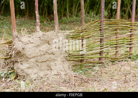 Flechtwerk und Lehm-Bauweise Stockfoto