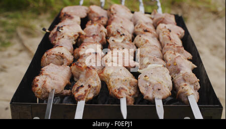 Schwein Schaschlik auf mangal vorbereiten Stockfoto