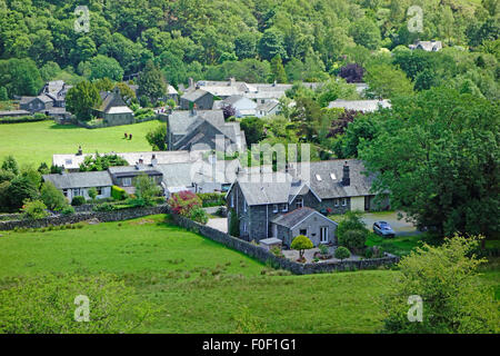 Grange Dorf, Borrowdale, Nationalpark Lake District, Cumbria, England, UK im Sommer Stockfoto