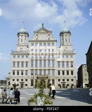 Geographie / Reisen, Deutschland, Bayern, Augsburg, Gebäude, Rathaus, Rekonstruktion von 1962, Außenansicht, 1960er Jahre, Zusatzrechte-Abfertigung-nicht vorhanden Stockfoto